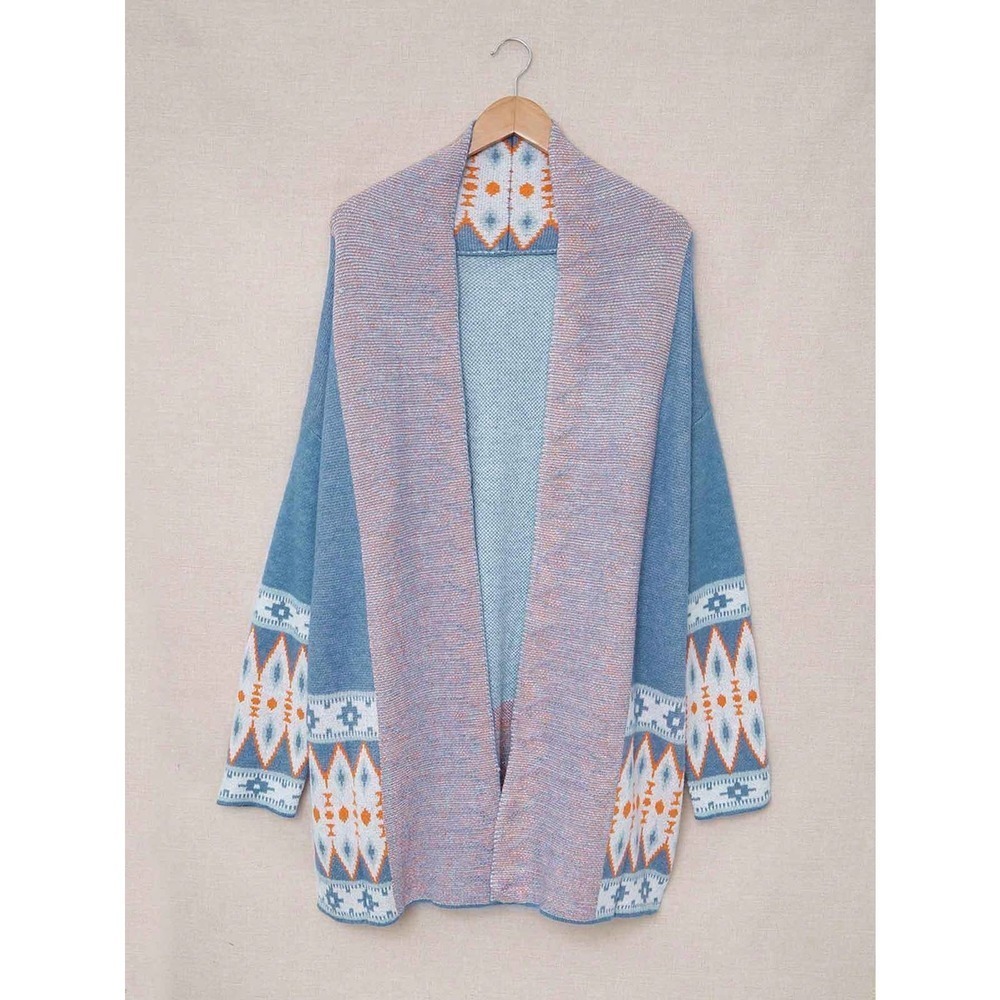 boho aztec print oversized long Open Front Cardigan sweater - Picture 6 of 8